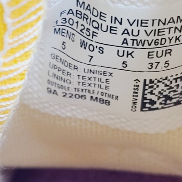 Converse Women's Yellow Chuck Taylor All Star 130125F Mid-Top Sneaker Size 7 - Picture 7 of 8